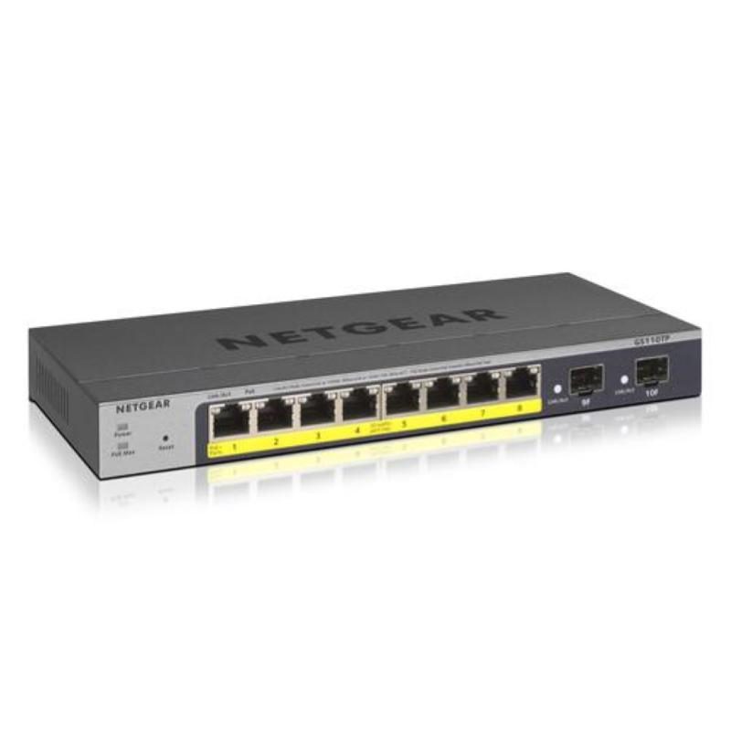 Switch 8 porte gigabit PoE+ con 2 porte SFP - Netgear GS110TP-300EUS