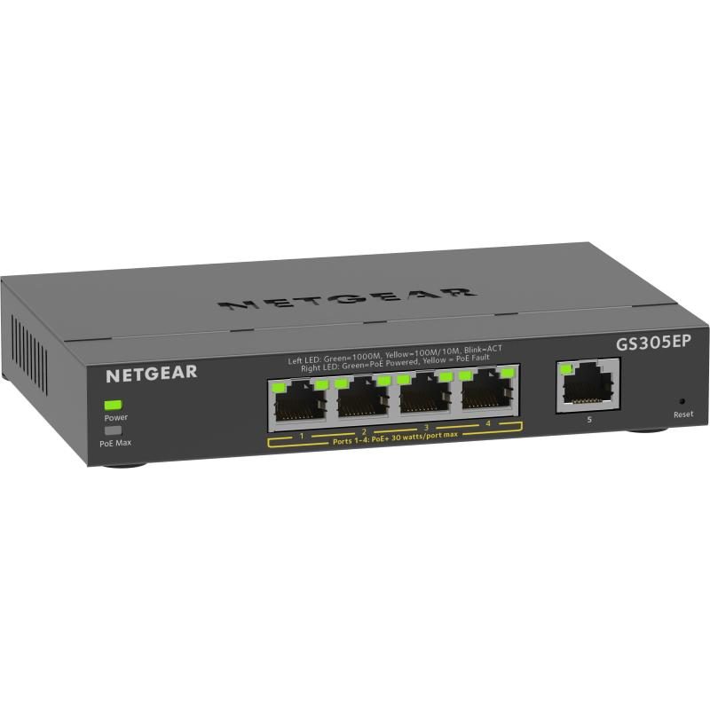 Switch 5 porte gestito L2/L3 Gigabit Ethernet (10/100/1000) con PoE nero - Netgear GS305EP