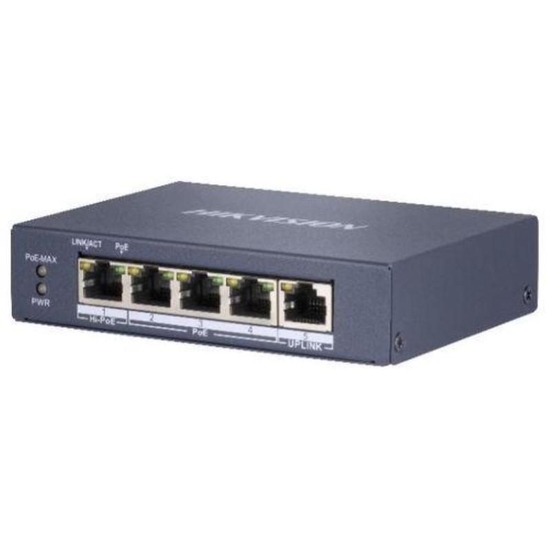 Switch non gestito L2 4 porte gigabit 10/100/1000 PoE 60 W + 1 uplink gigabit RJ45 - Hikvision DS-3E0505HP-E