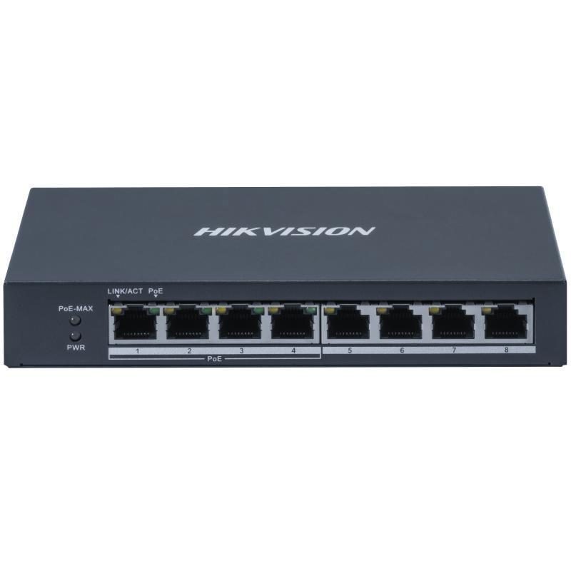 Switch 4 porte gigabit PoE + 4 porte gigabit RJ45 802.3af/at budget PoE 60 W - Hikvision