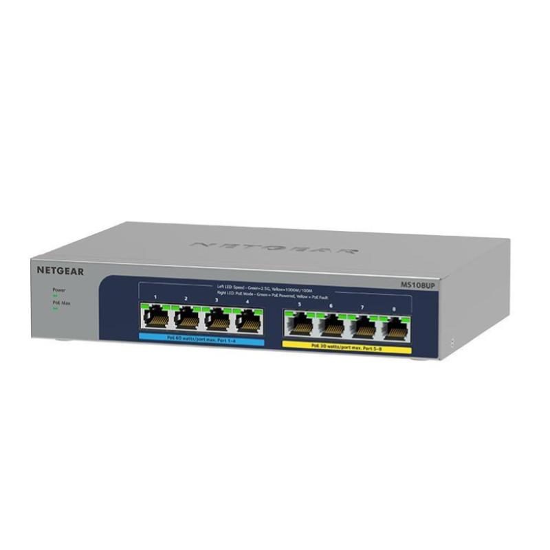 Switch 8 porte 4 x 100/1000/2.5G (PoE++) + 4 x 100/1000/2.5G (PoE+) PoE++ 230 W desktop grigio - Netgear Plus MS108UP-100EUS