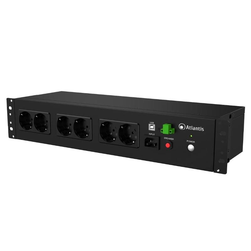 Gruppo di continuità UPS rack off-line 800VA (480W) rack 19 pollici 12V 9Ah 8 prese Schuko - Atlantis A03-PDU1000-RC