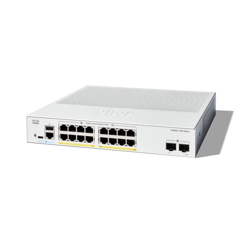 Switch gestito L3 16 x 10/100/1000 (PoE+) + 2 x Gigabit SFP, PoE+ 120 W, montabile su rack, bianco - Cisco Catalyst C1300-16P-2G