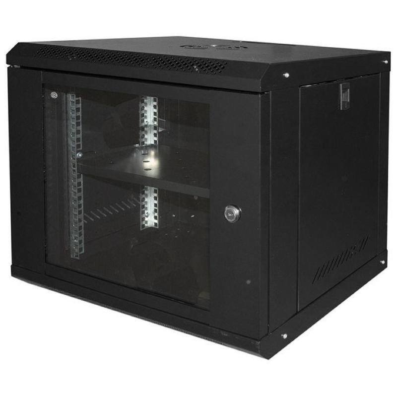 Armadio rack 19 pollici 9U nero con porta in vetro 450x400x530 mm (AxPxL) ripiano incluso - Link serie Light