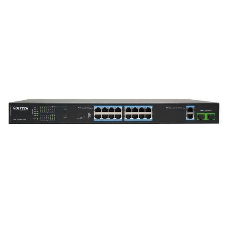 Switch non gestito PoE+ 16 porte 10/100 FE + 2 porte uplink 10/100/1000 GE - Vultech VS-POE2164GE-200W