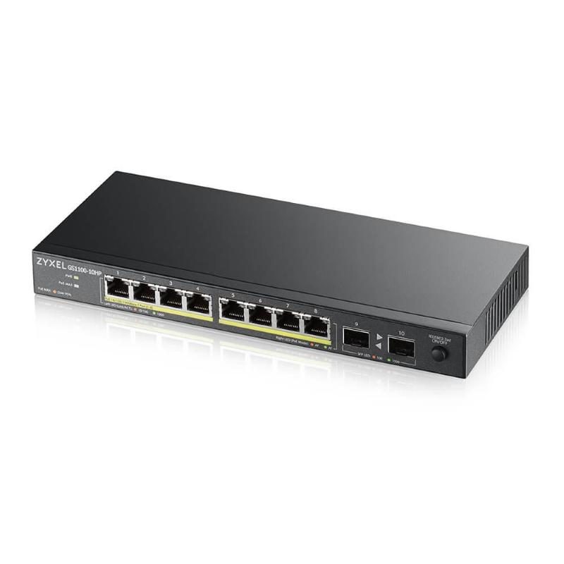 Switch non gestito 8 x 10/100/1000 (PoE+) + 2 x Gigabit SFP, PoE+ 130 W - Zyxel GS1100-10HP