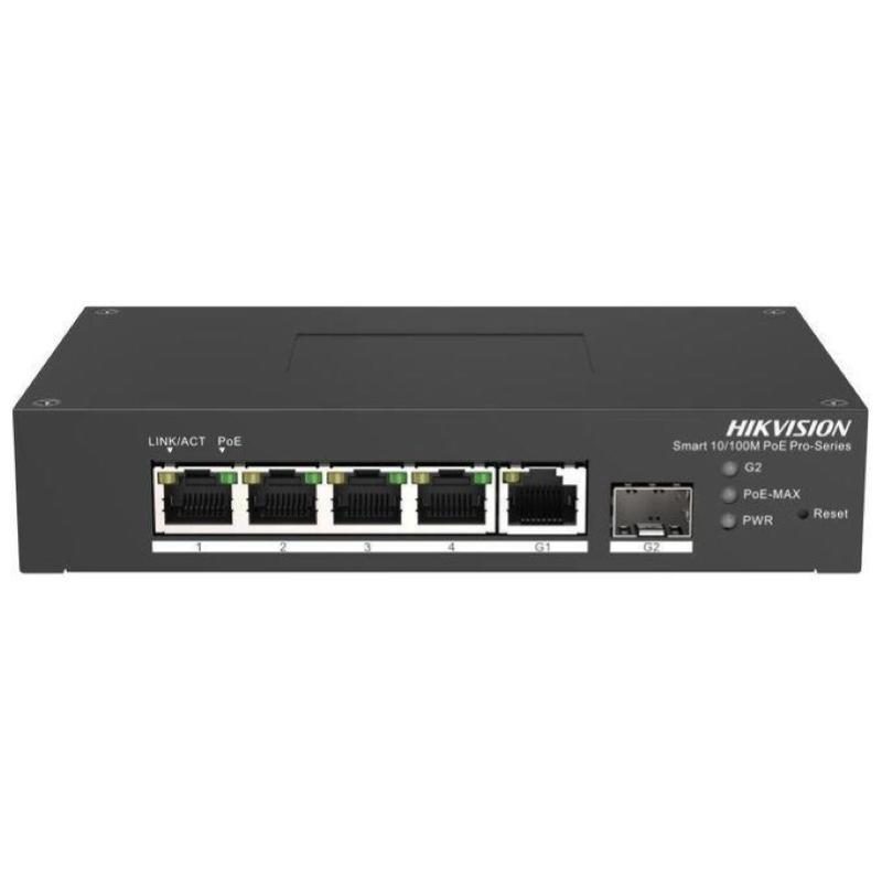 Switch Fast Ethernet 4 porte smart harsh PoE con 4 porte PoE 10-100M e 1 porta Gigabit RJ45 - Hikvision