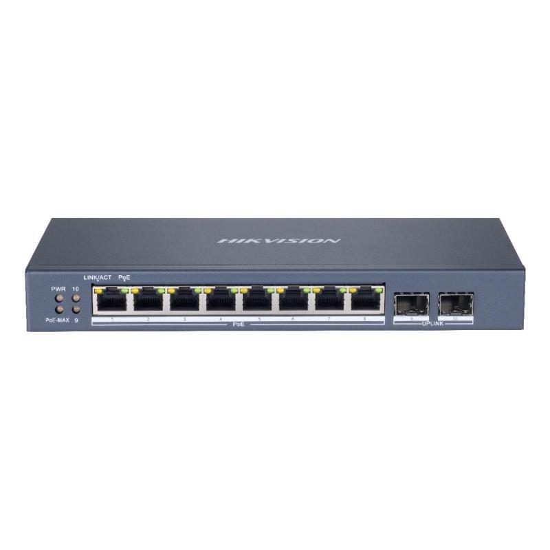 Switch 10 porte LAN Gigabit PoE, 8 porte PoE + 2 SFP, PoE 110 W, L2 smart managed - Hikvision DS-3E1510P-SI