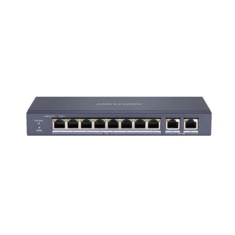 Switch 8 porte LAN 10/100M RJ45 PoE + 2 porte Gigabit RJ45, 802.3af/at - Hikvision DS-3E0310P-E/M