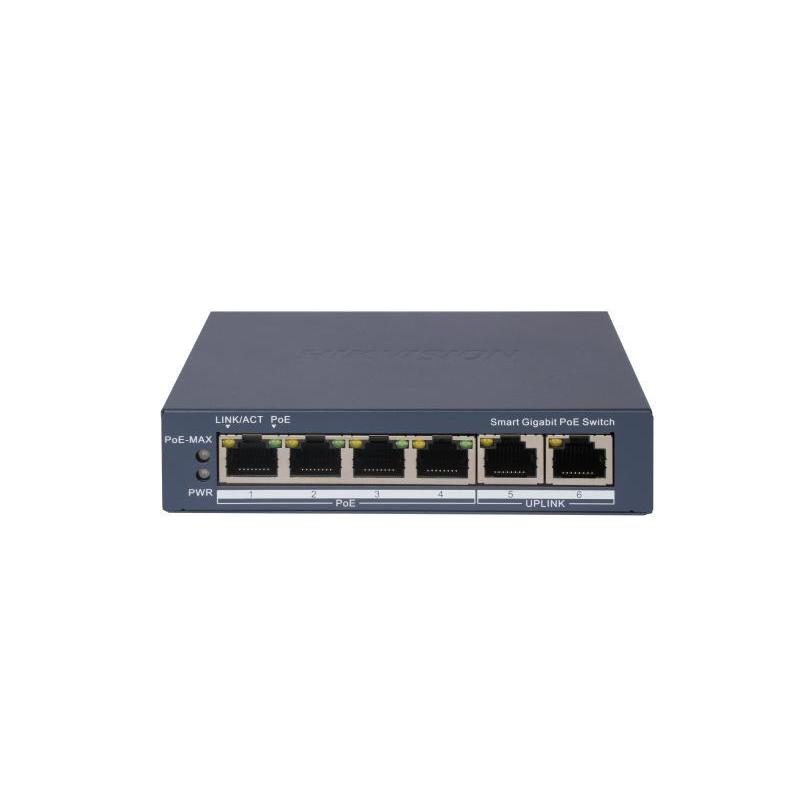 Switch L2 smart managed 4 porte Gigabit RJ45 PoE + 2 porte Gigabit RJ45, 802.3af/at - Hikvision