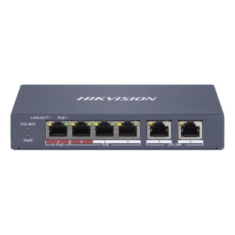 Switch smart managed Hi-PoE 10/100 L2, 4 porte RJ45 PoE 10/100M, 2 porte RJ45 10/100M - Hikvision