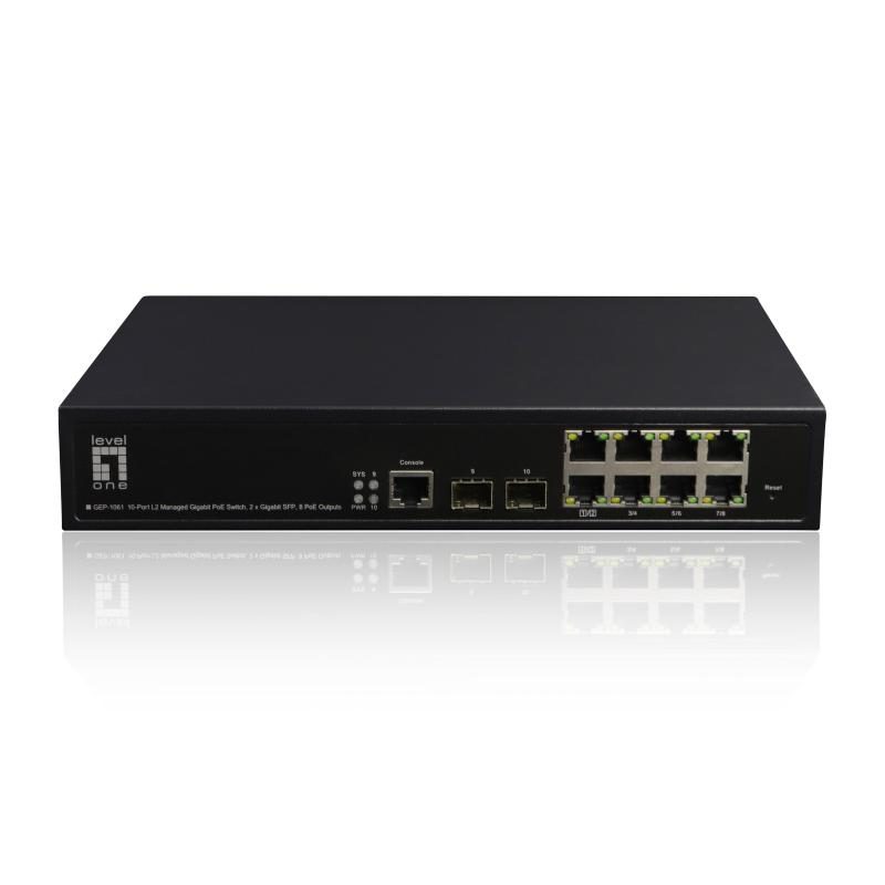 Switch di rete gestito L2 Gigabit Ethernet (10/100/1000) con supporto Power over Ethernet (PoE) nero - LevelOne GEP-1061