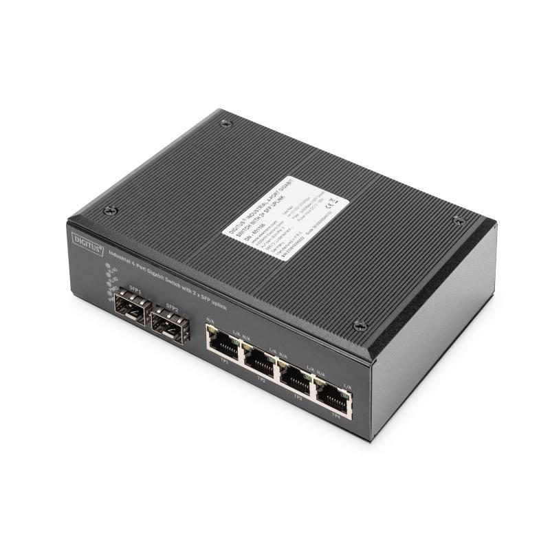 Switch PoE di rete Gigabit Ethernet a 4 porte, industriale, non gestito, 2 uplink SFP - Digitus