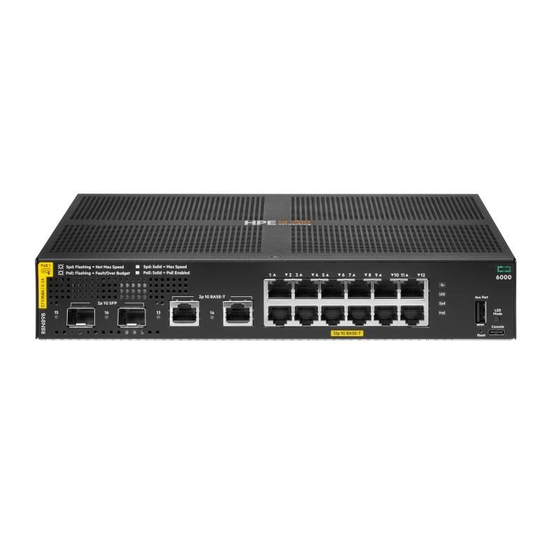 Switch Aruba CX 6000 12 x 10/100/1000 Class4 (PoE 139 W) + 2 x 1Gb BaseT + 2 x 1Gb SFP - HPE R8N89B R8N89A