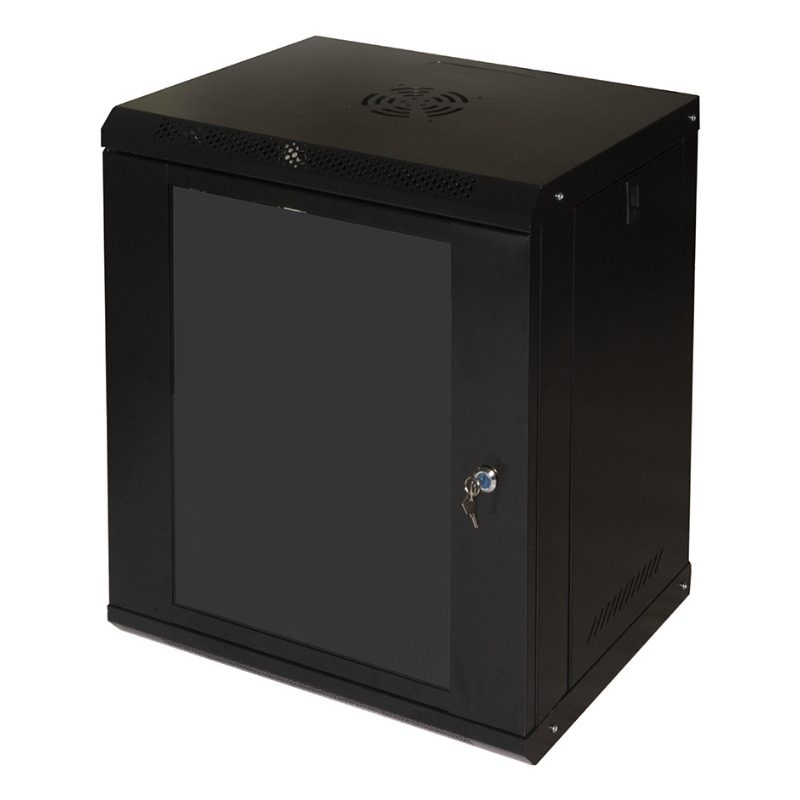 Armadio rack 19 pollici 12U nero con porta in vetro 600x400x530 mm (AxPxL) ripiano incluso - Link serie Light LK1912UNL
