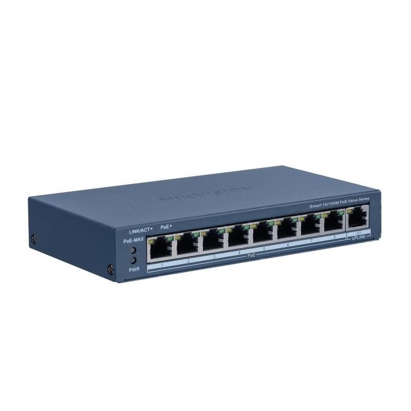 Switch 8 x 10/100 Mbps PoE + 1 x 10/100 Mbps RJ45, budget PoE 60 W - Hikvision DS-3E1309P-EI/M