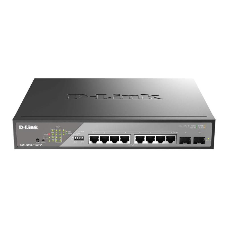 Switch di rete gestito L2 Gigabit Ethernet (10/100/1000) con supporto PoE 1U nero - D-Link DSS-200G-10MPP