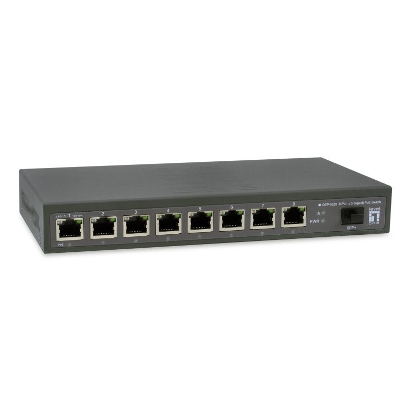 Switch di rete non gestito 2.5G Ethernet (100/1000/2500) con supporto PoE nero - LevelOne GEP-0925