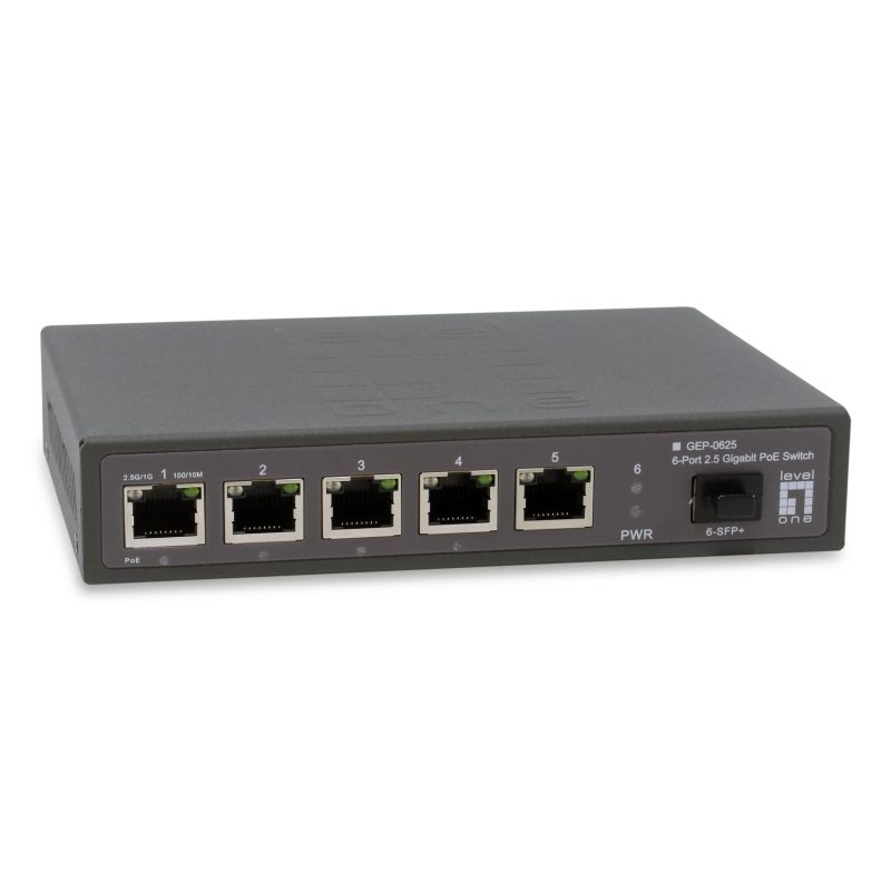 Switch di rete non gestito 2.5G Ethernet (100/1000/2500) con supporto PoE nero - LevelOne GEP-0625