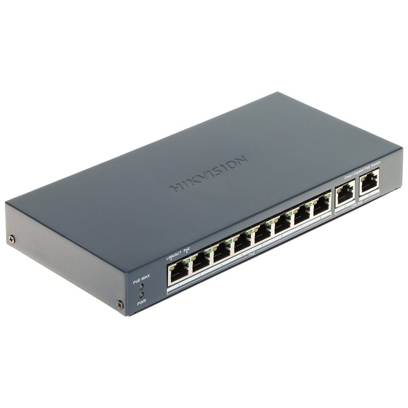 Switch 8 porte Gigabit PoE + 2 porte Gigabit RJ45, 80 W - Hikvision DS-3E1510P-EI/M