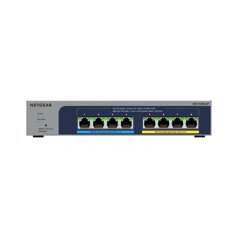 Switch Ethernet Plus gestito L2/L3 8 porte Ultra60 PoE++ multi-gigabit 2.5G (100/1000/2500) - Netgear