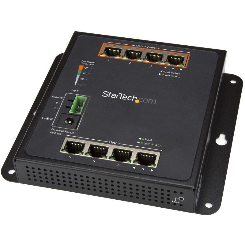 Switch industriale a 8 porte Gigabit PoE, 4 x PoE+ 30 W, Power over Ethernet, switch gestito GbE Layer/L2 - StarTech.com