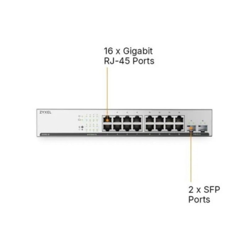 Switch 18 porte (16 Gigabit + 2 Gigabit SFP) NebulaFlex web managed, design senza ventole, rack - Zyxel GS1915-18V2-EU0101F
