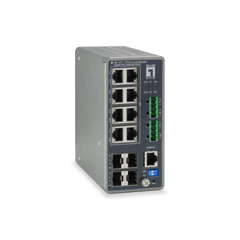 Switch di rete gestito L3 Gigabit Ethernet 10/100/1000 con supporto PoE, grigio - LevelOne IGP-1271
