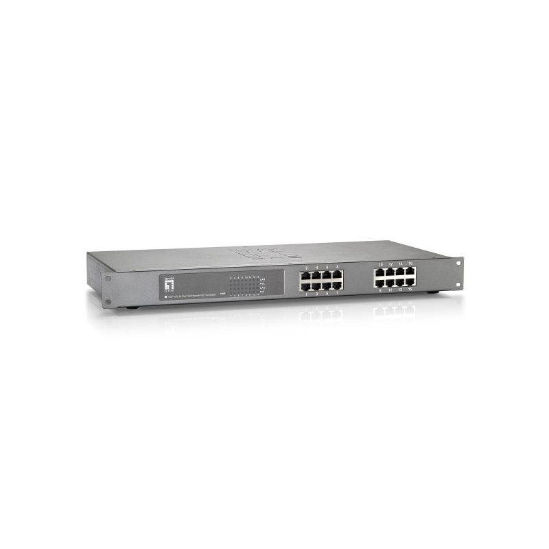 Switch di rete non gestito Fast Ethernet 10/100 con supporto PoE, grigio - LevelOne FEP-1612