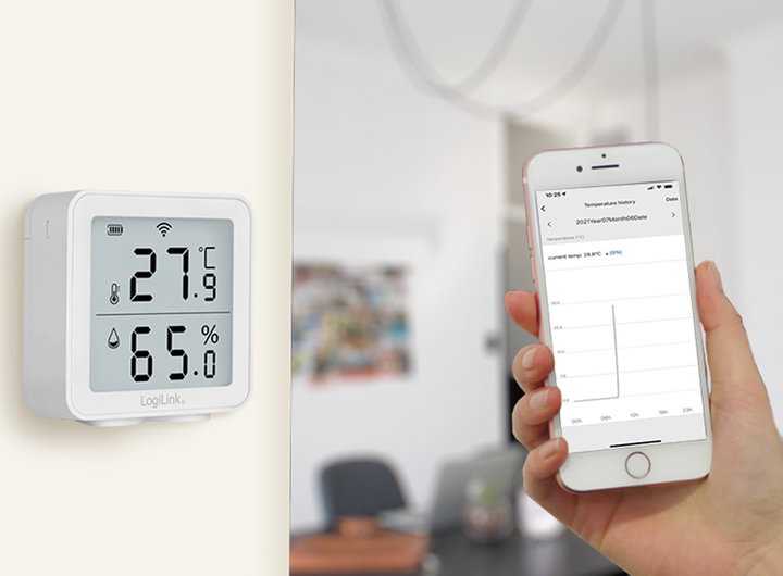 Wireless Thermo-Hygrometer Remote Monitoring Wi-Fi Smart Life App - Logilink I-AIR-TER