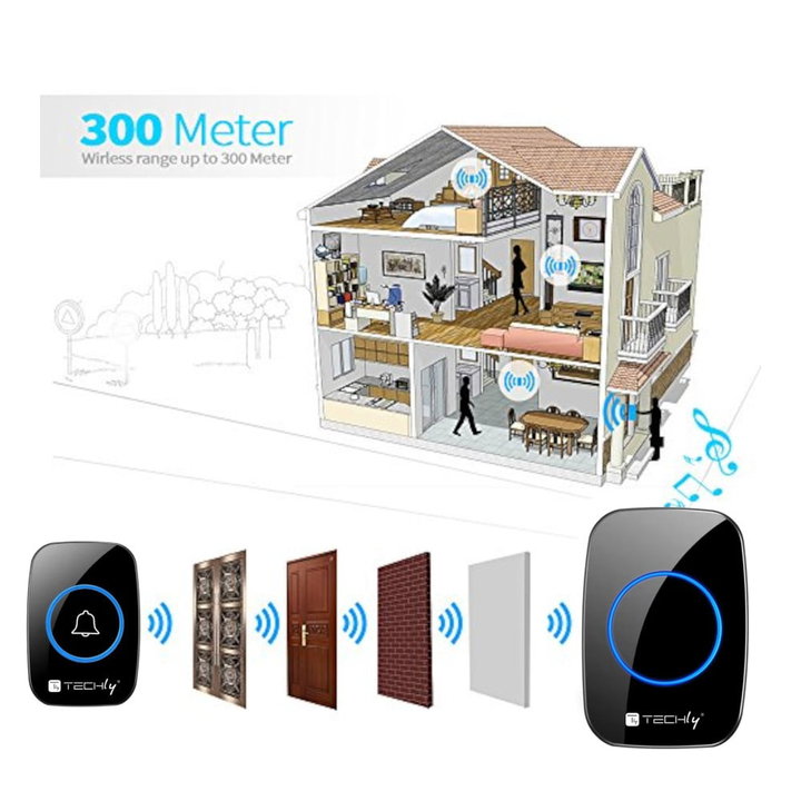 Additional transmitter for Wireless Doorbell up to 300m - Techly I-BELL-RING04T