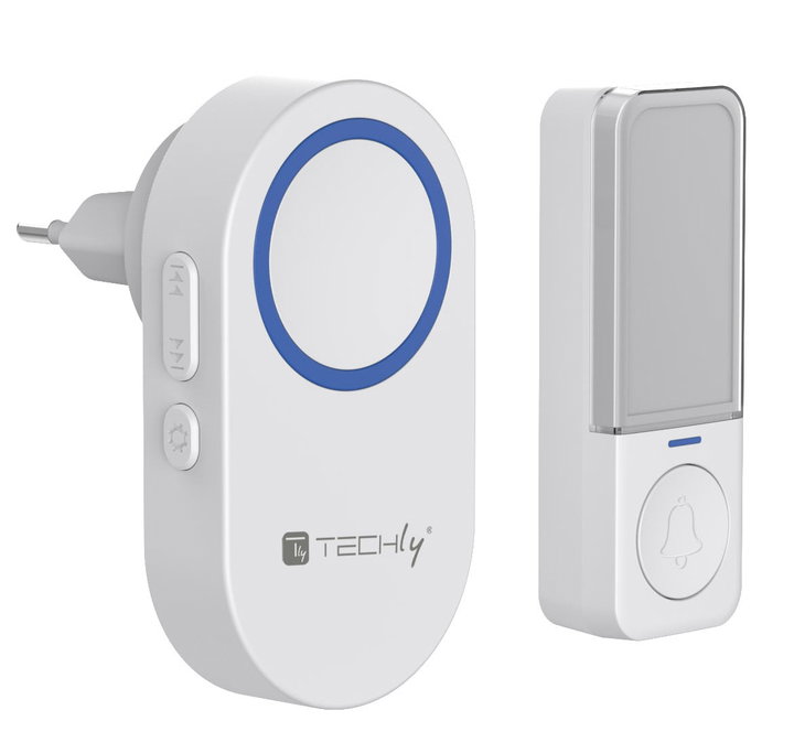 Wireless Doorbell Kit up to 180m with IP56 Battery Free Button - Techly I-BELL-RING05