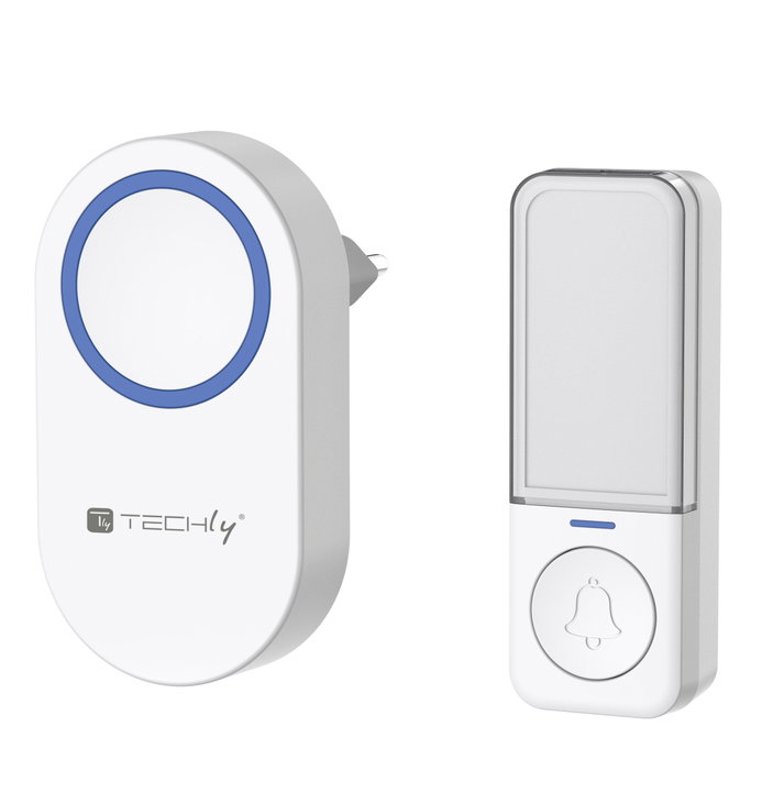 Wireless Doorbell Kit up to 180m with IP56 Battery Free Button - Techly I-BELL-RING05