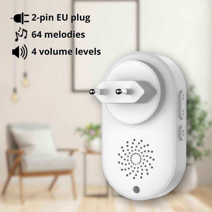 Wireless Doorbell Kit up to 180m with IP56 Battery Free Button - Techly I-BELL-RING05