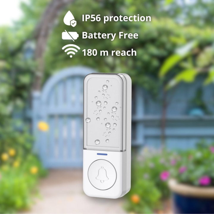 Additional Transmitter IP56 Battery Free for Wireless Doorbell up to 180m - Techly I-BELL-RING05T