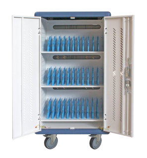 Ventilated Charging Station Cart 30 Notebook or Smartphone White/Blue - Techly Professional I-CABINET-30DTY