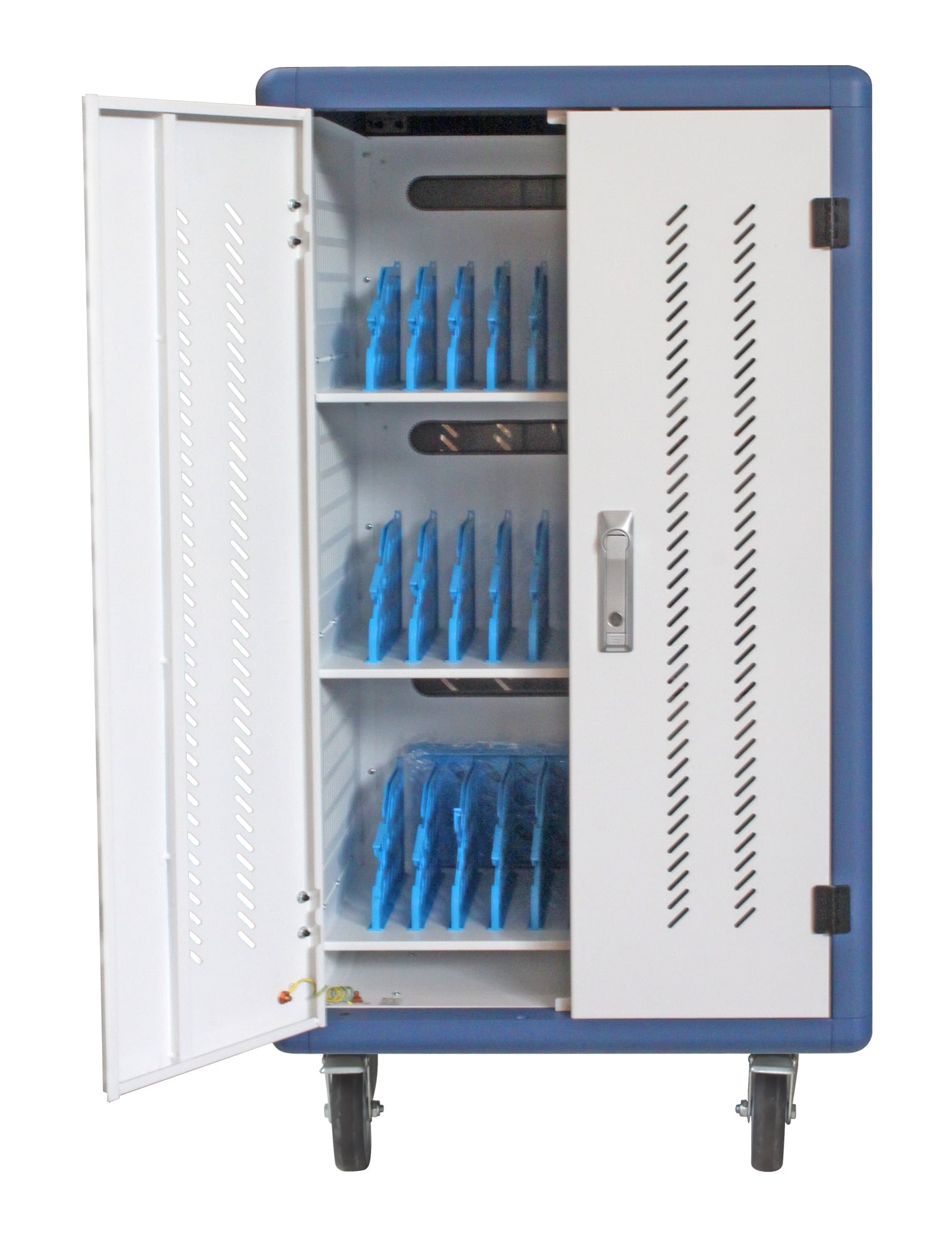 Carrello Stazione di Ricarica Ventilato 30 Notebook o Smartphone Bianco/Blu - Techly Professional I-CABINET-30DTY