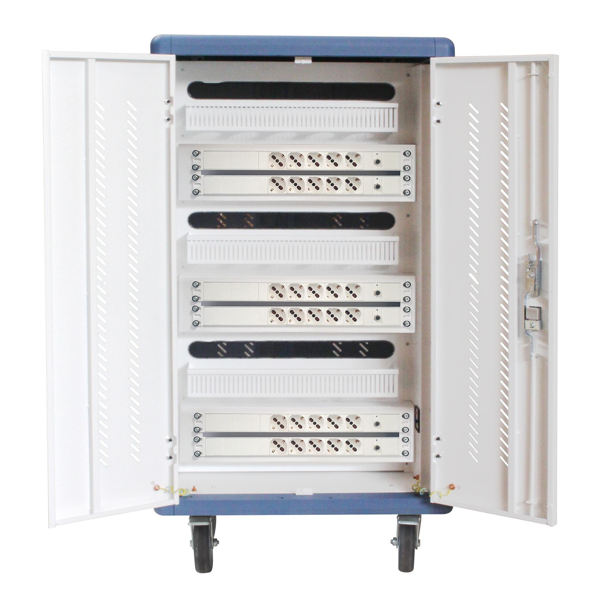 Carrello Stazione di Ricarica Ventilato 30 Notebook o Smartphone Bianco/Blu - Techly Professional I-CABINET-30DTY