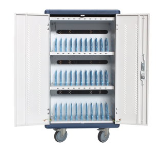 Vented USB Charging Station Cart for 30 Notebook/Tablet/Smartphone White/Blue - Techly Professional I-CABINET-30DUTY