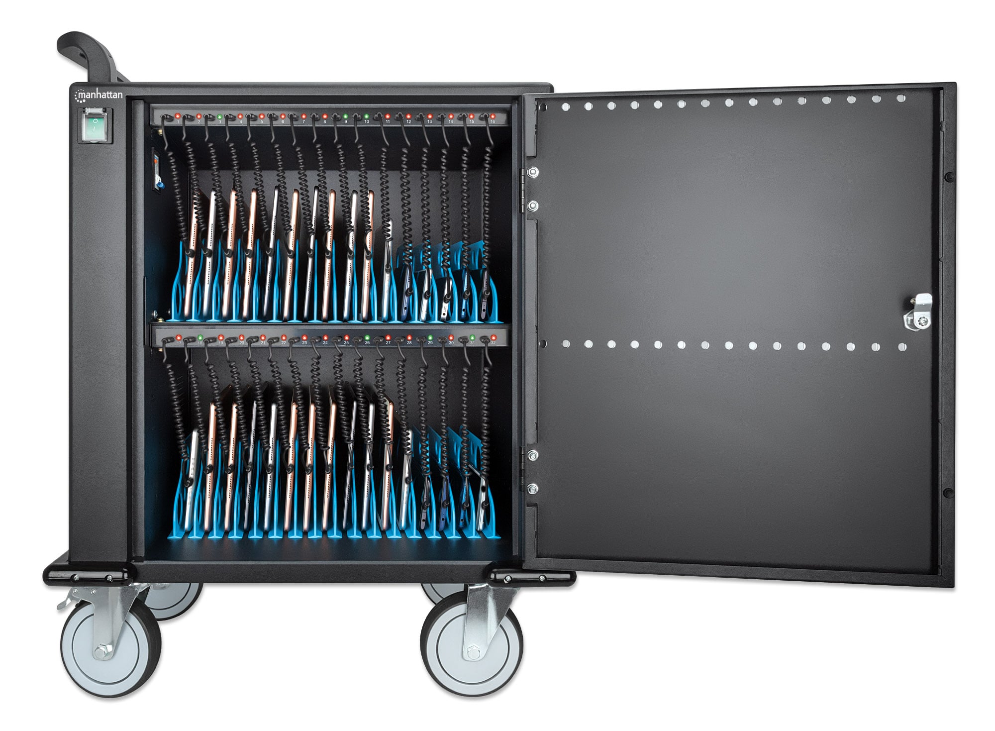 USB-C Charging Station Cart 576W for 32 Smartphones and Tablets up to 12" - Manhattan I-CABINET-32USB-C