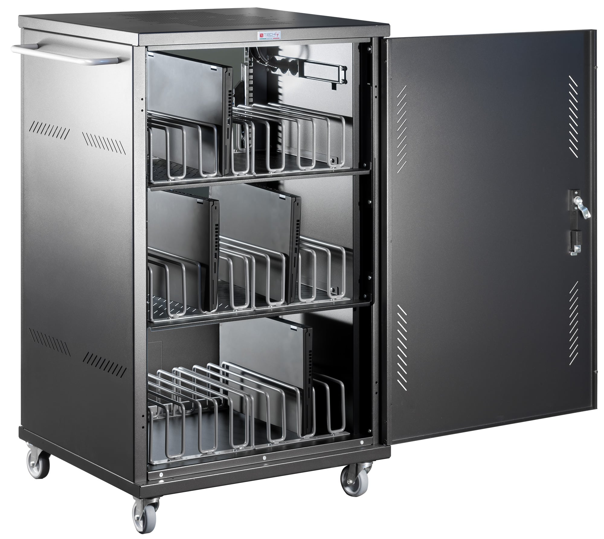 Ventilated Charging Station Cart 36 Notebooks or Smartphones Black - Techly Professional I-CABINET-36D12ATYV