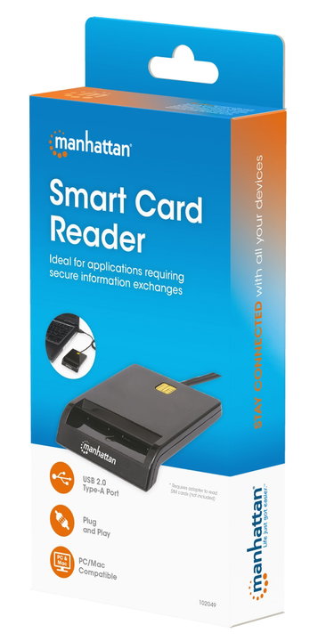 Compact black USB smart card reader/writer - Manhattan I-CARD CAM-USB2MH