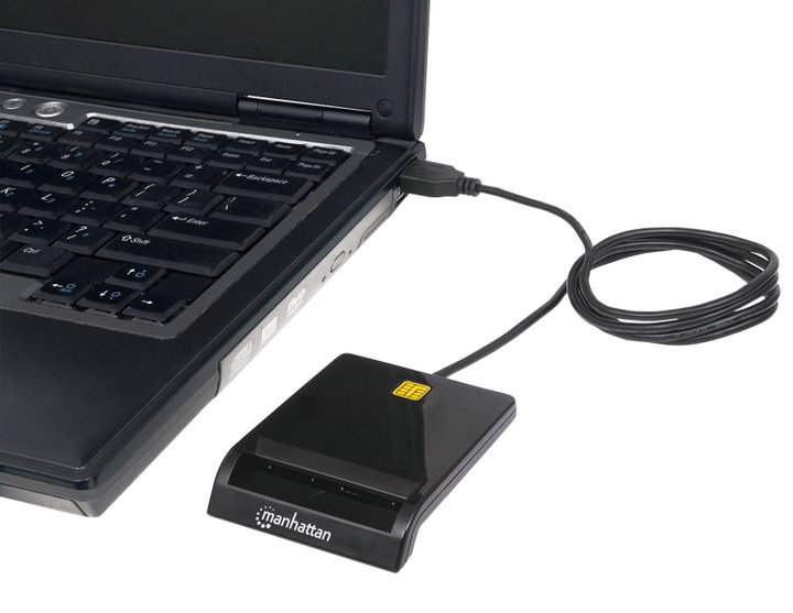 Compact black USB smart card reader/writer - Manhattan I-CARD CAM-USB2MH