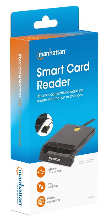 Compact black USB smart card reader/writer - Manhattan I-CARD CAM-USB2MH