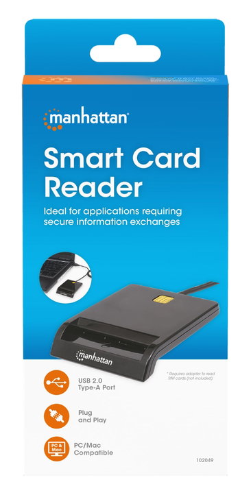 Compact black USB smart card reader/writer - Manhattan I-CARD CAM-USB2MH