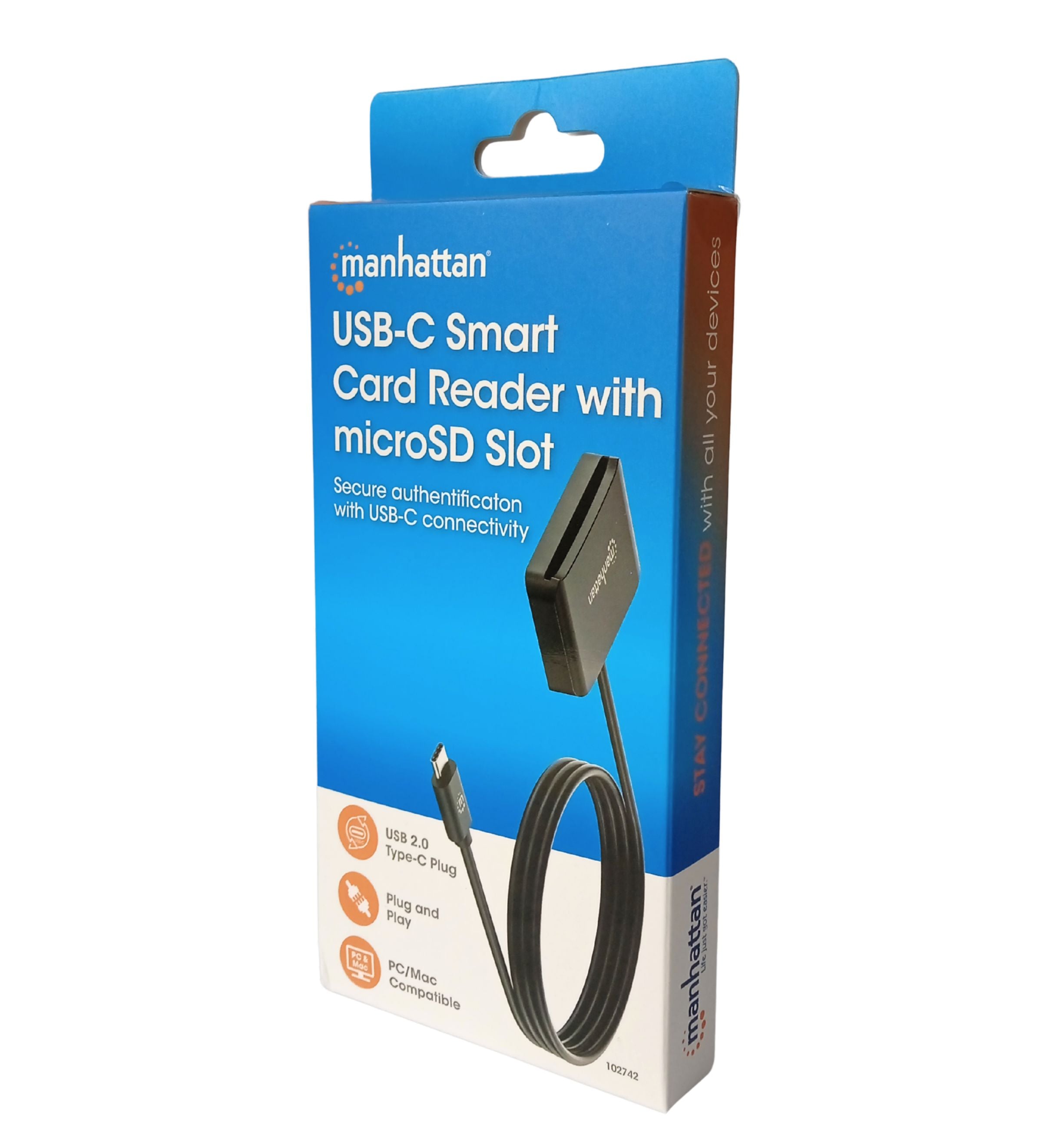 USB-C Smart Card Reader with MicroSD Slot - Manhattan I-CARD CAM-USB2MHC