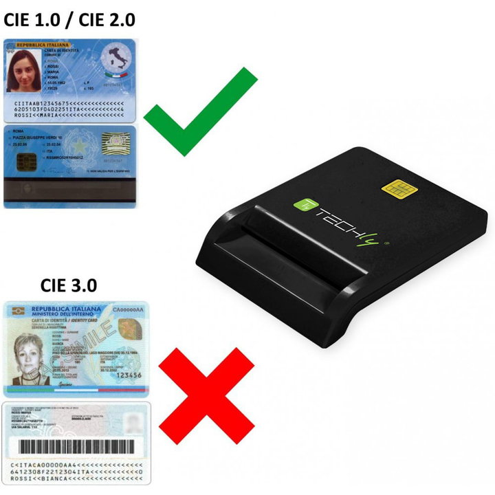 Lettore/Scrittore Smart Card USB-C Compatto Nero - Techly I-CARD CAM-USB2TYC