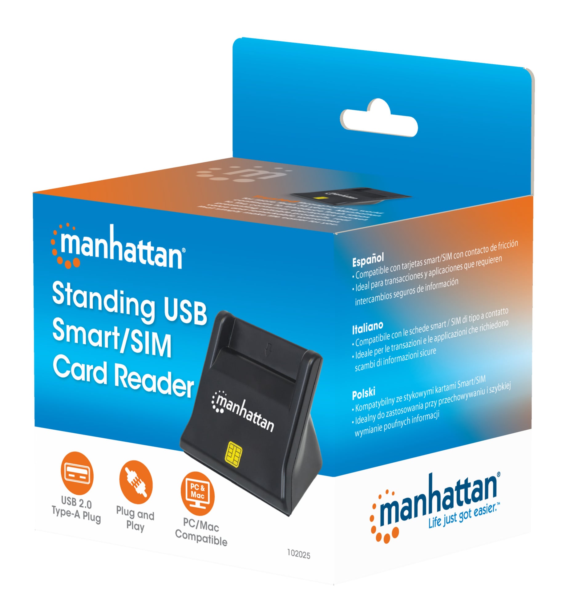 Desktop Smart SIM Card Reader Black - Manhattan I-CARD CAM-USB3
