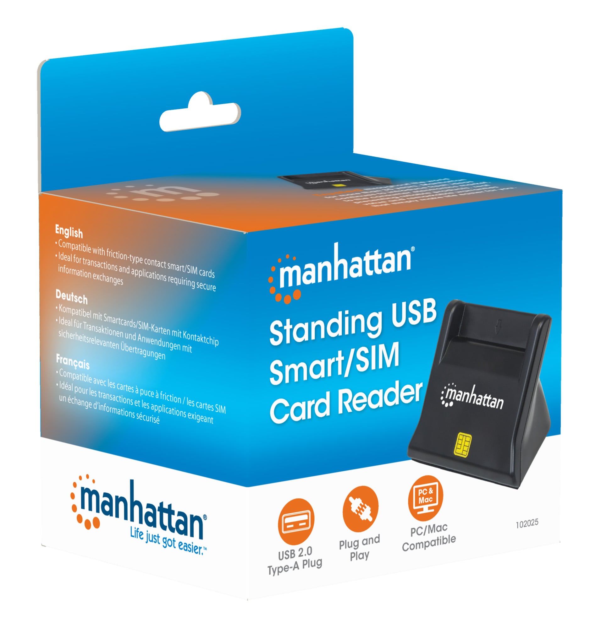 Desktop Smart SIM Card Reader Black - Manhattan I-CARD CAM-USB3