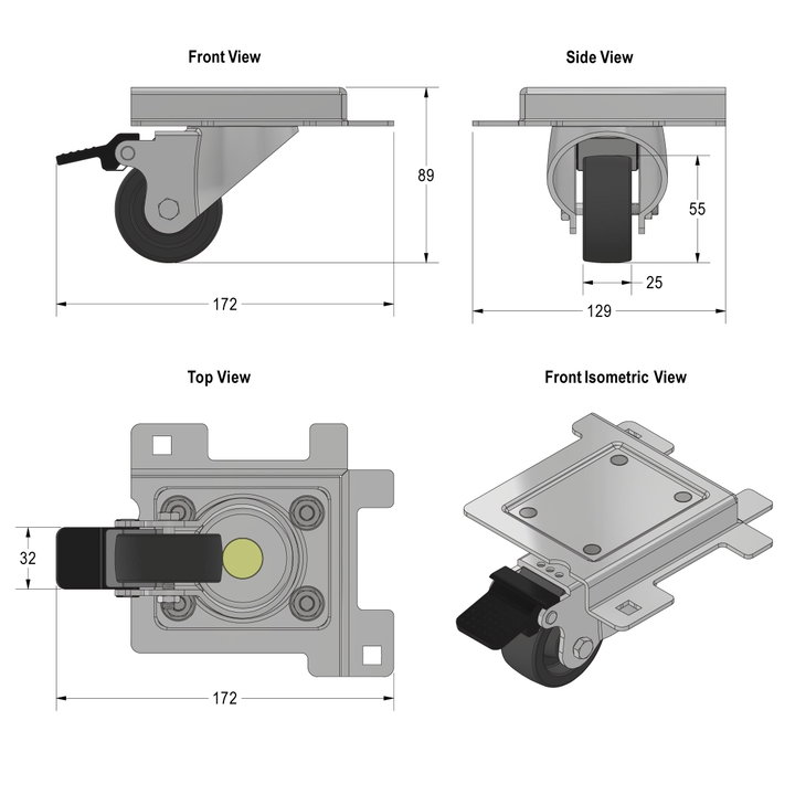 Kit 4 Ruote a 4 Punti di Fissaggio per Armadi Server Serie EV - Techly Professional I-CASE CASTOR-SR3